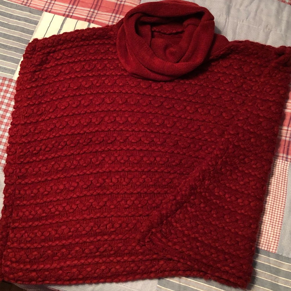 Red turtleneck poncho, one size